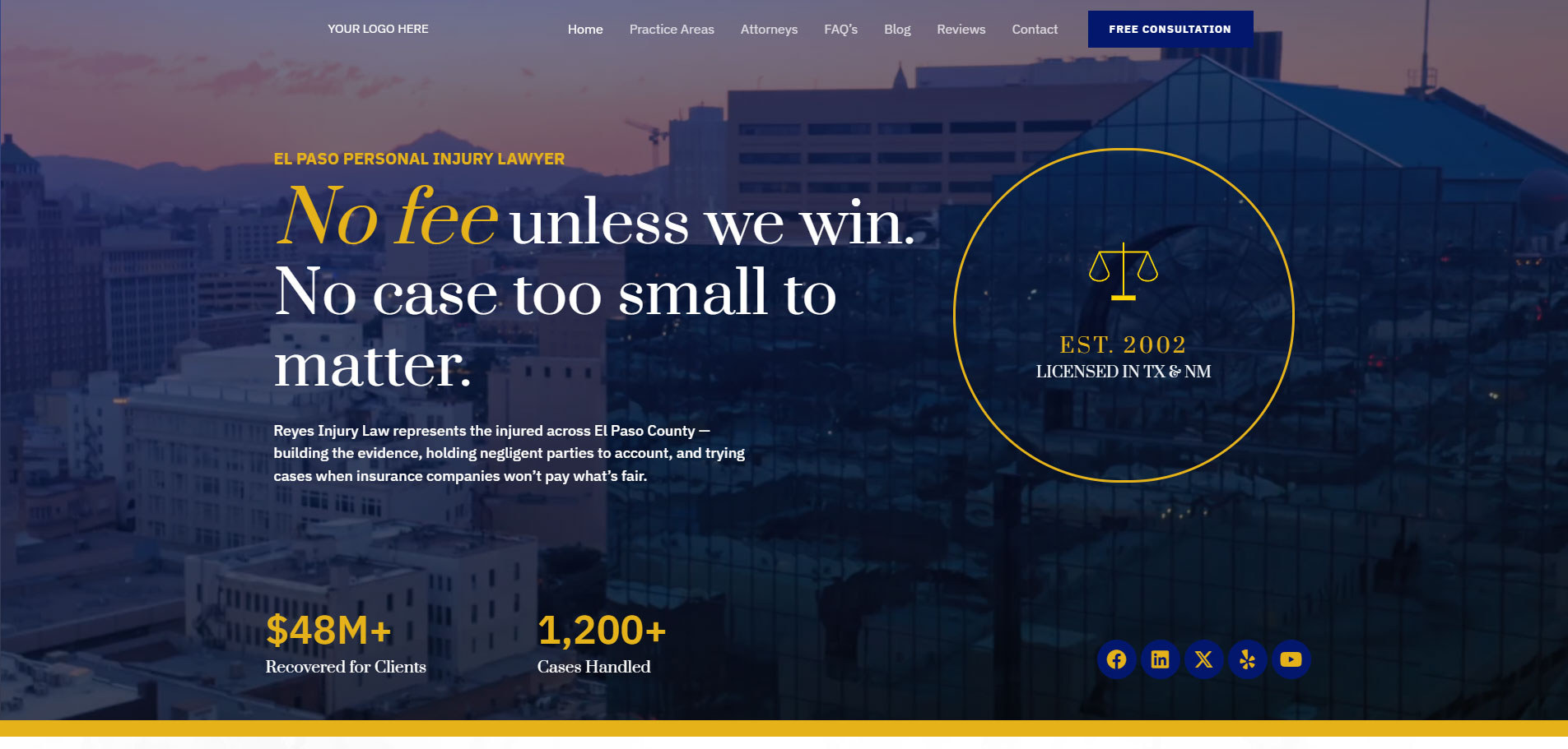Personal Injury Lawyer homepage designed and maintained by Reyes Design