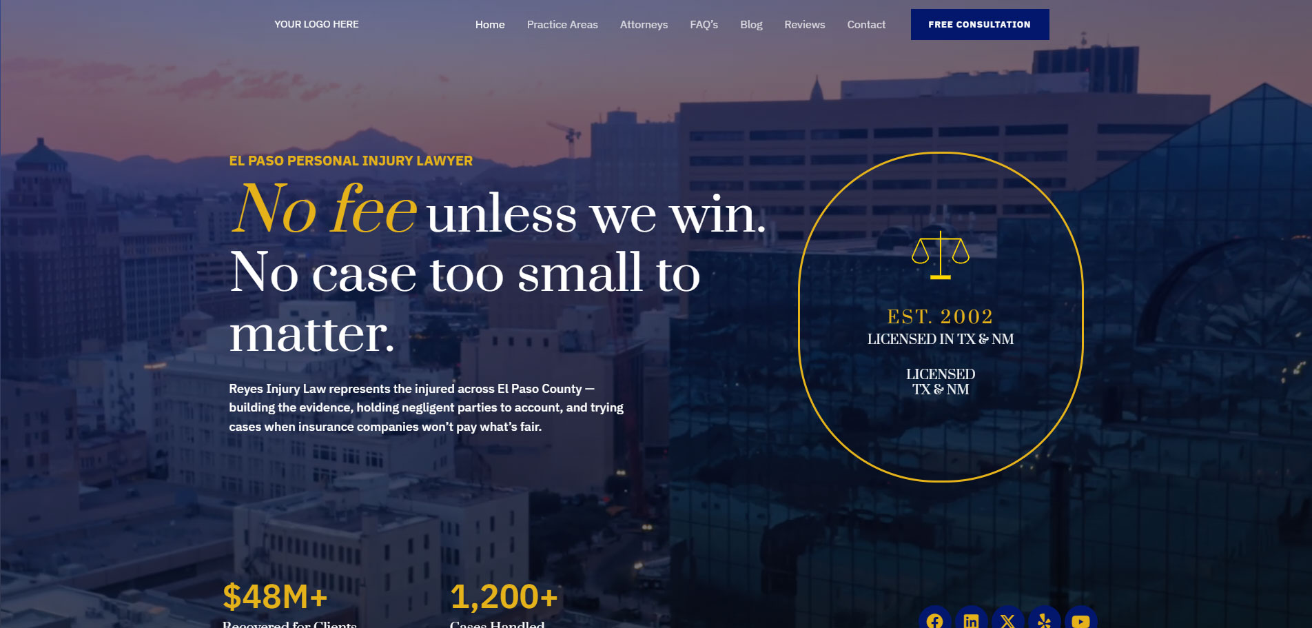 Personal Injury Lawyer homepage designed and maintained by Reyes Design